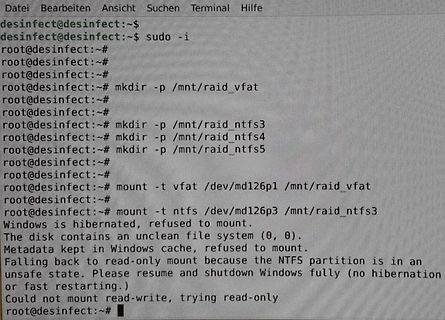 Linux Terminal mit Fehlermeldung beim Mounten einer NTFS-Partition