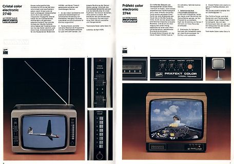 Scan einer Katalogseite mit Retro-Fernsehgeräten