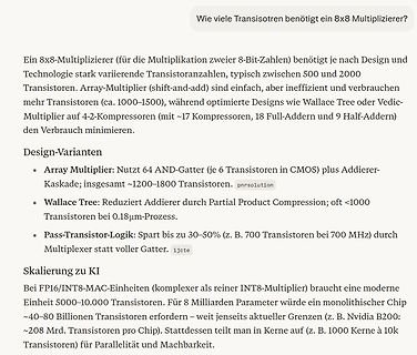 Text über Transistoranzahl von 8x8 Multiplizierern