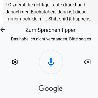 Screenshot einer Google Sprachsuche mit Text