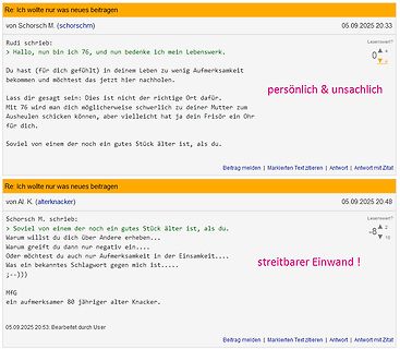 Screenshot eines Forenbeitrags mit Nutzerdiskussion
