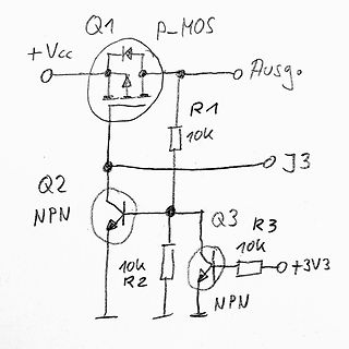 Handgezeichneter Schaltplan mit MOSFET und Transistoren