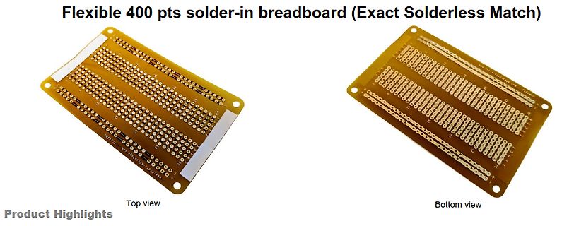 Flexible 400 pts solder-in breadboard Top und Bottom view