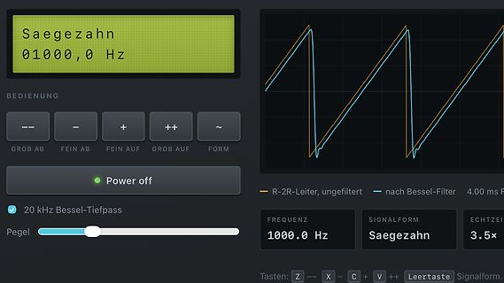Software-Interface eines Signalgenerators mit Sägezahnform
