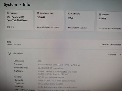 Systeminformationen eines MSI Laptops