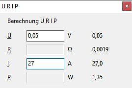 Screenshot eines Rechners für U R I P Werte