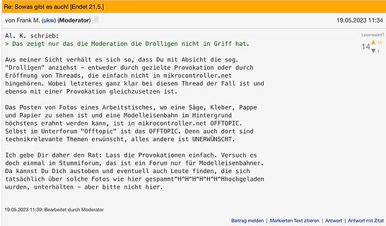 Screenshot eines Forenbeitrags
