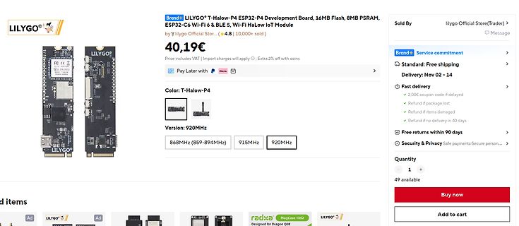 Screenshot eines Online-Shops für Lilygo T-Halow-P4 Modul