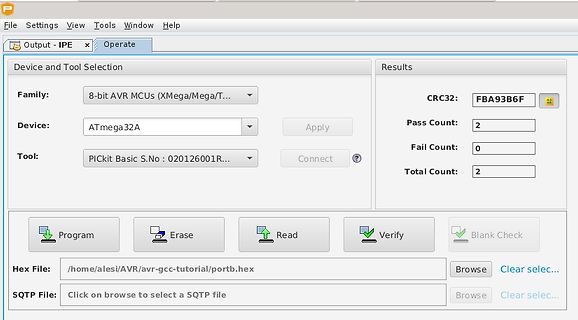 Softwareoberfläche eines AVR-Programmierwerkzeugs