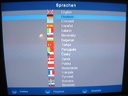 Sprachauswahlmenü auf einem Bildschirm