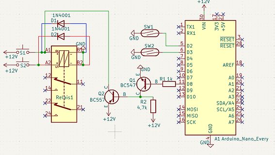 Schaltplan mit Arduino Nano Every und Relais