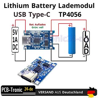 Schaltplan TP4056 Lithium-Akku Lademodul mit USB Type-C