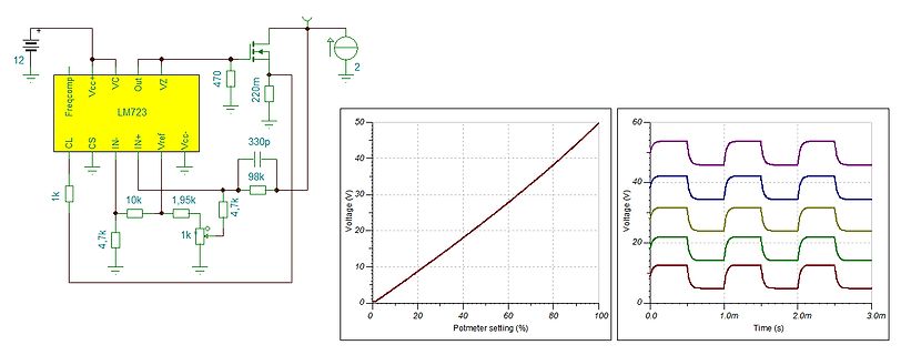 Schaltplan und Diagramme einer LM723 Schaltung