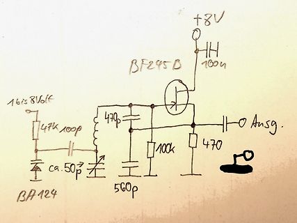 Handgezeichneter Schaltplan eines Transistorverstärkers