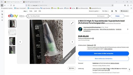 eBay Verkaufsanzeige für BSCC0 High-Tc Supraleiter