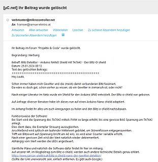 Meldung eines gelöschten Forenbeitrags