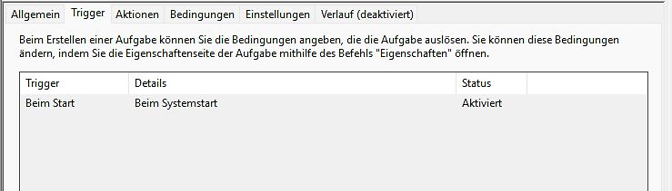 Windows Aufgabenplanung Trigger-Einstellungen