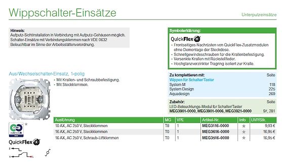 Produktübersicht Wippschalter-Einsätze QuickFlex