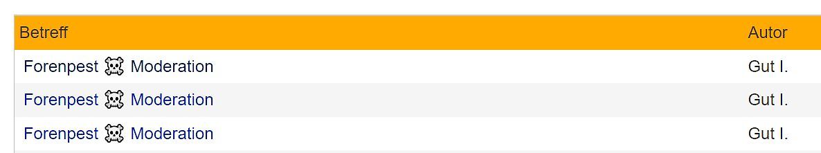 Tabellenansicht eines Forums mit Betreff und Autor