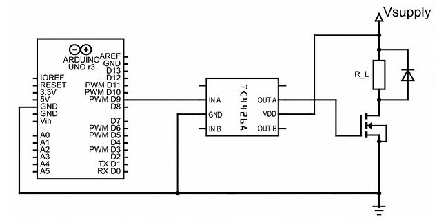 Schaltplan mit Arduino Uno und TC4226A Treiber