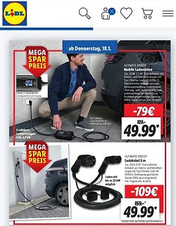 Lidl Werbeangebot für mobile Ladestationen und Ladekabel
