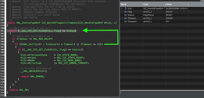 C-Code Ausschnitt einer I2C-Timeout-Funktion