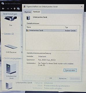 Windows Geräte-Eigenschaften Dialogfenster Unbekanntes Gerät