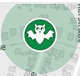Logo mit weißer Fledermaus auf grünem Grund