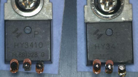 Zwei HY3410 Leistungshalbleiter auf Leiterplatte