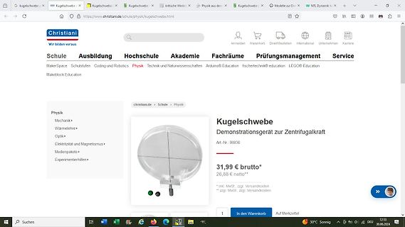 Webseite eines Onlineshops für Physik-Demonstrationsgeräte