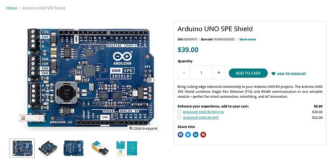 Produktseite eines Arduino UNO SPE Shields