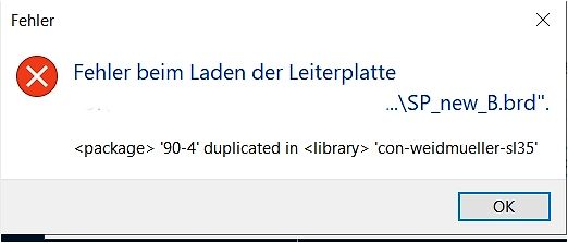 Fehlermeldung beim Laden einer Leiterplatte