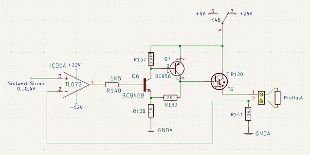 Schaltplan einer Stromregelung mit Transistor