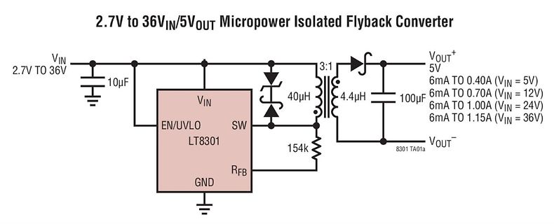 Schaltplan eines isolierten Flyback-Wandlers