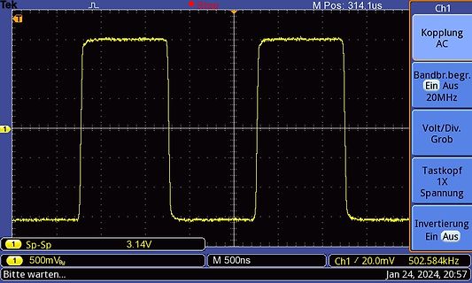 Oszilloskop-Screenshot eines Rechtecksignals