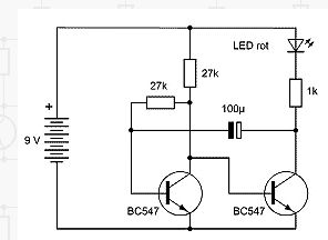 Schaltplan mit LED und zwei BC547 Transistoren