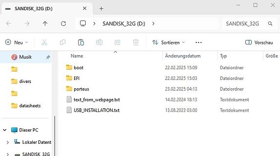 Windows Explorer Ansicht eines USB-Sticks