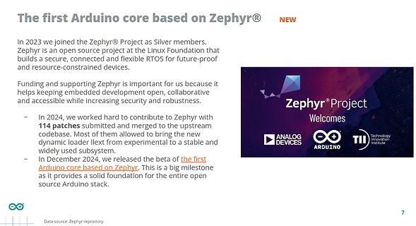 Präsentationsfolie zur Zusammenarbeit von Arduino und Zephyr Project