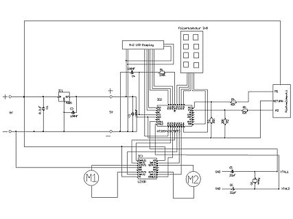 Schaltplan mit Mikrocontroller, LCD und Motoren
