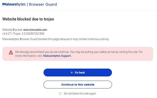 Malwarebytes Browser Guard Warnmeldung