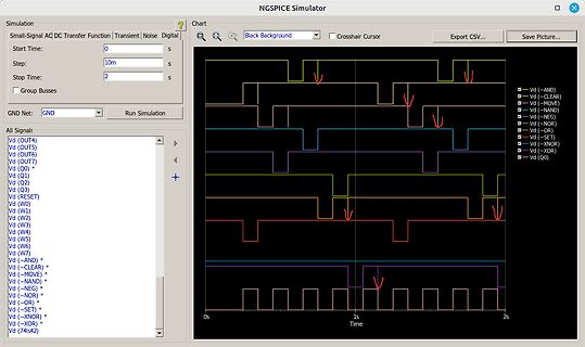 NGSPICE Simulator Zeitverlauf-Diagramm mit mehreren Signalen