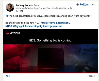 LinkedIn-Post von Keysight zu HD3 Messgeräten