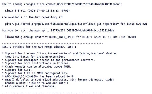Text eines Git-Commit-Logs für RISC-V Linux-Patches