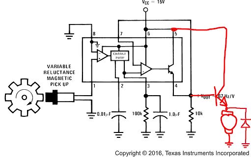 Schaltplan mit variabler Reluktanz-Magnetabnehmer und Glühbirne
