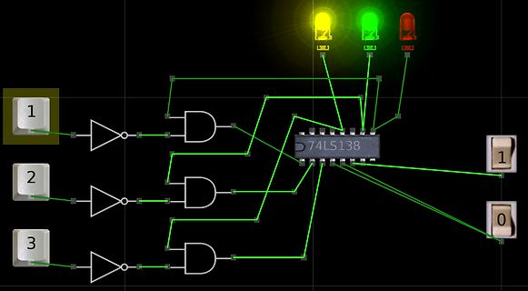 Logikschaltung mit 74LS138 Decoder in einer Simulation