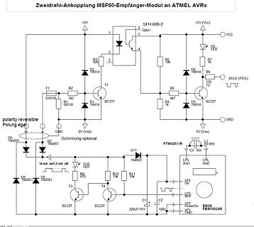 Schaltplan Zweidraht-Ankopplung MSF60-Empfänger-Modul