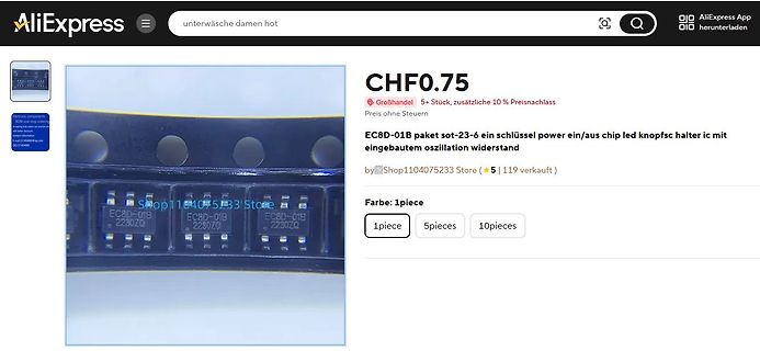 AliExpress Produktseite für EC8D-01B Chips