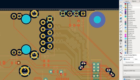 Ausschnitt eines PCB-Layouts in einer CAD-Software
