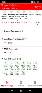 Smartphone-Foto einer Bluetooth-Batterie-Management-System App