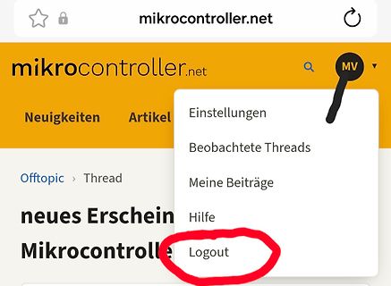 Dropdown-Menü der Website mikrocontroller.net